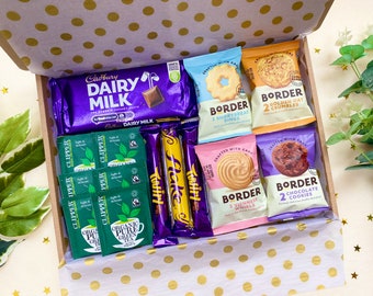 Green Tea, Biscuits & Chocolate Gift Box with Personalised Message Card | Cadbury | Letterbox | Hamper | Isolation | Thank You | Get Well