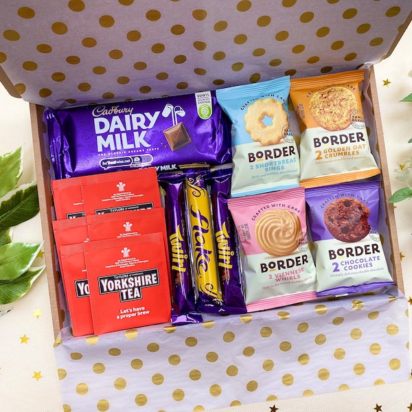Yorkshire Tea, Biscuits & Chocolate Gift Box Hamper with Personalised Message Card | Letterbox | Present | Teacher | Thank You | Birthday