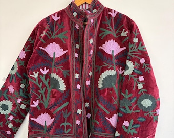 Handmade Velvet Suzani Jacket | Embroidered Boho Statement Coat | Gift For Her