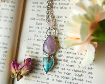 Collier Kunzite avec Larimar, Kunzite, Star, Handmade, Fairy, Faerie, Witchy, Elf, Gemstone, Rose Quartz Beads, Witch, Handmade