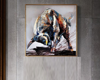 Bull painting large oil painting Abstract Hand-painted American bull lucky entrance hallway aisle square make money decorative painting gift