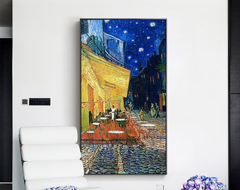cafe terrace at night Vincent Van Gogh room decor blue and yellow painting on canvas cafe shop wall decor home decor