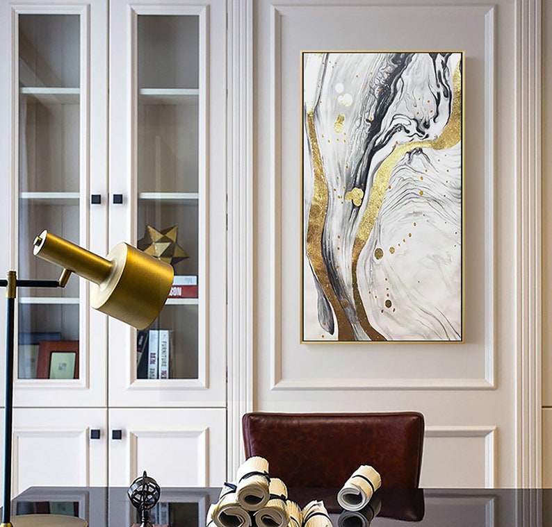 Hand Painted Abstract Painting Contemporary Grey White Gold Etsy