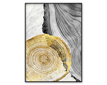Abstract large oil painting contemporary gold painting black and white painting golden rings luxury gold painting home decor wall art