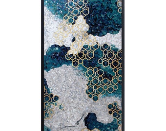 Mosaic abstract art mosaic wall art mosaic paiting art deco painting blue and gold Gold leaf ice jade porcelain jade fine cut by hand inlaid