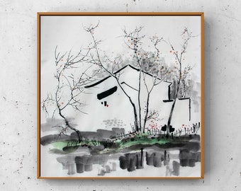 Hand painted ink painting Jiangnan landscape wu guangzhone landscape ink painting