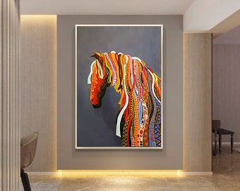 Horse painting multi color animal painting luxury decor success gift horse office painting extra large painting cuadros decorativos