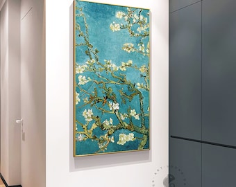 Almond tree in blossom flower painting from vincent van gogh home interior decor cal painting blue and white home decor corridor painting