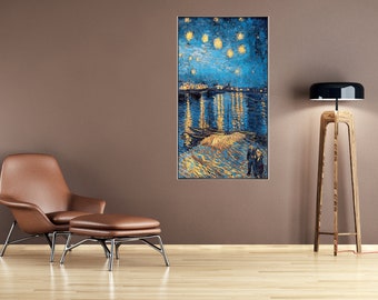 Starry Night Over the Rhone Vincent Van Gogh home decor deep blue painting wall art inspired by famous art wall art oil canvas painting