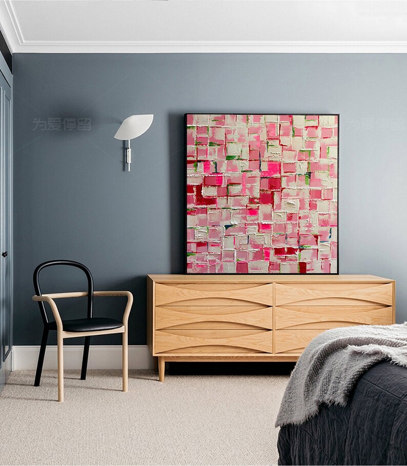 Abstract Flower Pink and White 3D Texture Art Decor Painting Modern