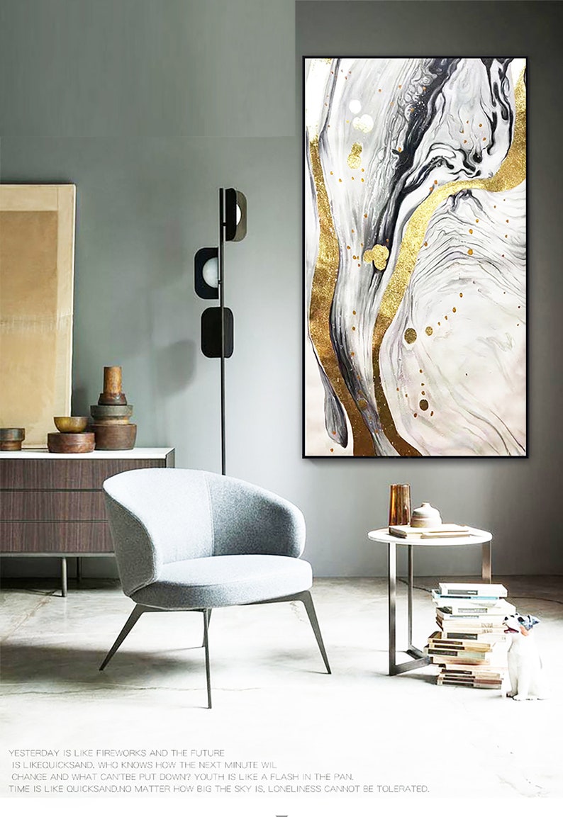 Hand Painted Abstract Painting Contemporary Grey White Gold Etsy