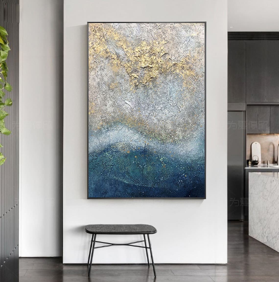 Abstract Beach Blue Gold Sand 3D Texture Large Oil Painting - Etsy
