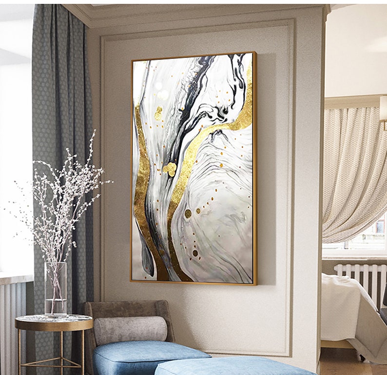 Hand Painted Abstract Painting Contemporary Grey White Gold Etsy