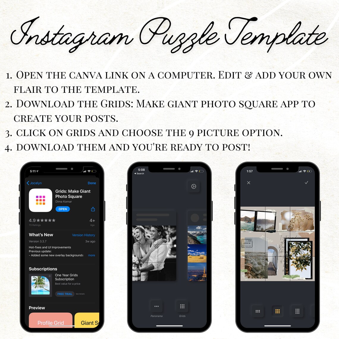 Modèle de puzzle Instagram 9 Postes Modèle Instagram Canva Etsy