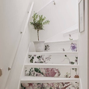 10 strips of Stair Riser - Retro field flowers, removable sticker peel & stick, Staircase decals, removable Star riser decals S#46