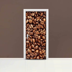 Coffee Beans Door mural Self adhesive door wrap, removable peel & stick door covering, sticker door cover, coffee, bean, pile, D#9