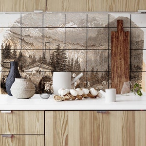 Cows in alps, Tile Decals, Tile Stickers, Mural Pattern Tiles, Tiles for Kitchen, Kitchen Backsplash - PACK OF 35 T#56