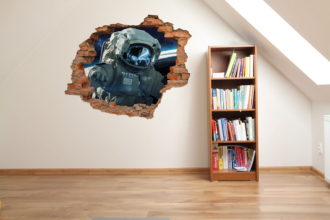 Astronaut in Outer Space 3D Hole in the Wall Wall Sticker, Decal , 3D ...