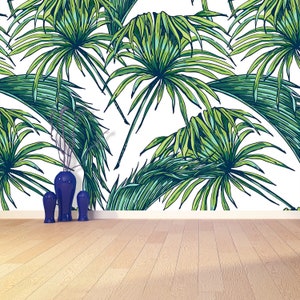 Tropical jungle removable or traditional photo wall mural | wallpaper Beautiful tropical jungle floral pattern. Palm leaves  photowall W#284