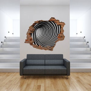 Black and white spiral tunel 3D hole in the wall Wall Sticker, Decal , 3D Wall Art , Bubble Free Sticker, Home Decoration W#25