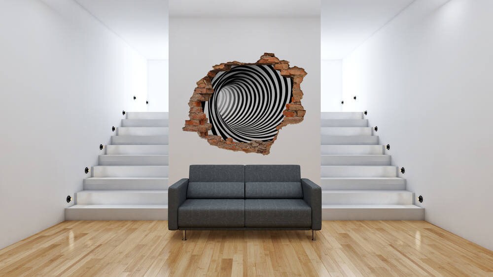 Black and white spiral tunel 3D hole in the wall Wall Sticker, Decal , 3D Wall Art , Bubble Free Sticker, Home Decoration W#25