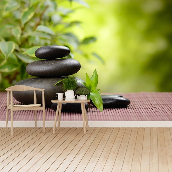 Basaltsteine wiederverwendbar oder herkmmliche Fototapete | Wandbild Zen  Basaltsteine und Bambus auf dem Holz kleben Vlies W#235 - Etsy.de