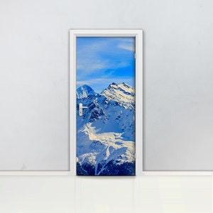 Mountains Door mural Self adhesive door wrap, removable peel & stick door covering, sticker door, ski, winter, cold, alps, himalaya, D#79