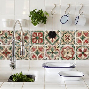Retro Italian, Tile Decals, Tile Stickers, Italian Traditional Tiles, Tiles for Kitchen, Kitchen Backsplash - PACK OF 24 T#20