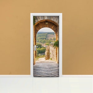3D Italien Gasse Türbild, selbstklebende Türbespannung, Aufkleber Tür, antikes, mittelalterliches, toskanisches, es, D # 27