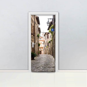 Tuscan alley Door mural Self adhesive door wrap, removable peel & stick door covering, sticker door, italy, Retro, 3D, italia, D#100