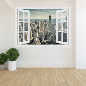 3D Fenster Panorama von New York City, Wandtattoo Vinyl, 3D Wandkunst, Vinyl Peel and Stick entfernbares Zuhause, Wandaufkleber, Amerika, USA O # 24