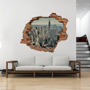 Panorama von New York City 3D Loch in der Wand Wandaufkleber, Aufkleber, 3D Wandkunst, Bubble Free Sticker, Dekoration NYC W # 24