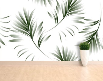 Palmenblätter abnehmbares oder traditionelles Wandbild | Wandbehang Tropische Palmenblätter, Dschungelblätter. Florales Muster. natur temporär W#603