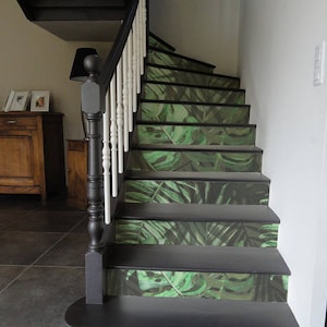 10 Streifen Stair Riser - tropical print, rückstandsfrei entfernbar, abziehbarer Aufkleber zum Aufkleben, für Treppen und Rückwände S#39