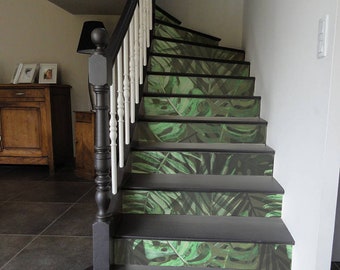 10 Streifen Stair Riser - tropical print, rückstandsfrei entfernbar, abziehbarer Aufkleber zum Aufkleben, für Treppen und Rückwände S#39
