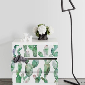 IKEA MALM dresser watercolor cacti , Removable Ikea decals, Furniture stickers, Furniture decals set, nursery decor, M#25