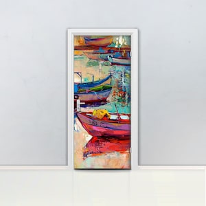 Abstract Boat Art Door mural Self adhesive door wrap, removable peel & stick door covering, sticker door, artwork, watercolor, arcylic D#119