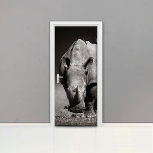 Rhinoceros Door mural Self adhesive door wrap, removable peel & stick door covering, sticker door, rhino, ceratotherium, animal, wild, D#66