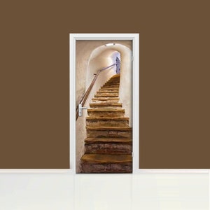 3D Stairs Door Spiral upstairs mural Self adhesive door wrap, removable peel & stick door covering, sticker door cover, door skin, D#2