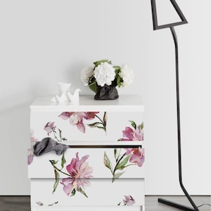 IKEA MALM dresser peonies , Removable Ikea decals, Furniture stickers, Furniture decals set, nursery decor, M#34