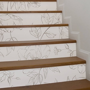 10 strips of Stair Riser - sketched flowers, removable sticker peel & stick, Staircase decals, removable Star riser decals S#41