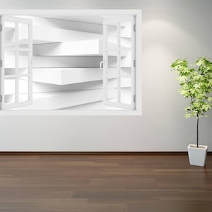 3D Window White geometric corners, Wall Decal Vinyl, 3D Wall Art, Vinyl Peel and Stick removable Home, wall sticker, texture, design, O#8