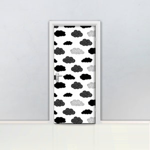 Clouds Pattern Door mural Self adhesive door wrap, removable peel & stick door covering, sticker door, sky, black cloud, dots, vector, D#130