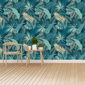 Palm leaves traditional paste & glue or removable photo wallpaper | wall mural Tropical palm leaves, jungle pattern.  nonwoven photomu W#598