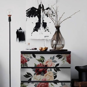 IKEA MALM dresser Retro roses , Removable Ikea decals, Furniture stickers, Furniture decals set, nursery decor, M#27