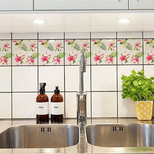 Exotic feathered flowers, Tile Decals, Tile Stickers, Traditional Tiles, Tiles for Kitchen, Kitchen Backsplash - PACK OF 24 T#39