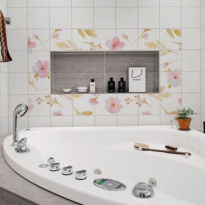 Watercolor flowers, Tile Decals, Tile Stickers, Mural Pattern Tiles, Tiles for Kitchen, Kitchen Backsplash - PACK OF 9 T#49
