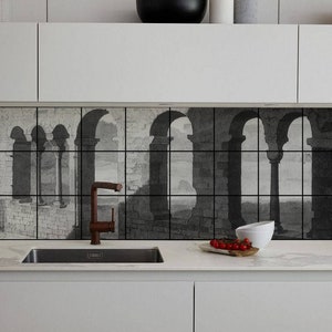 Ruin of cloister T.Cranz, Tile Decals, Tile Stickers, Mural Pattern Tiles, Tiles for Kitchen, Kitchen Backsplash - PACK OF 24 T#58