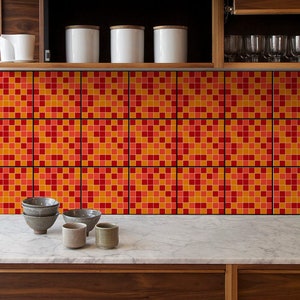 Warm mosaic squares , Tile Decals, Tile Stickers, Traditional Tiles, Tiles for Kitchen, Kitchen Backsplash - PACK OF 24 T#66