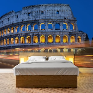 Colosseo di notte a Roma, Carta da parati fotografica, Carta da parati rimovibile, Stacca e attacca, Tessuto non tessuto, Murale da parete, Adesivo da parete Murale da parete, W#59